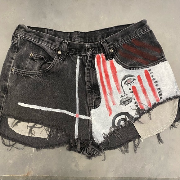 Vintage Wrangler Jean Shorts Custom Painted Distressed 34 - Picture 7 of 7